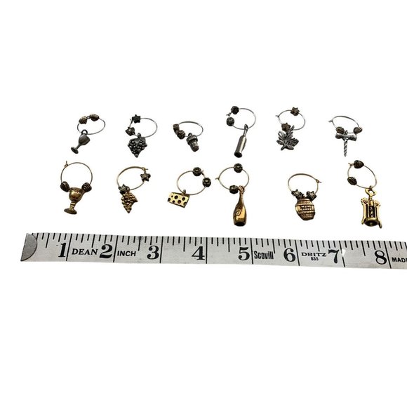 Wine Glass Drink Markers Set of 12-6 Silver tone 6 Gold tone Cocktail Charms - Picture 5 of 16